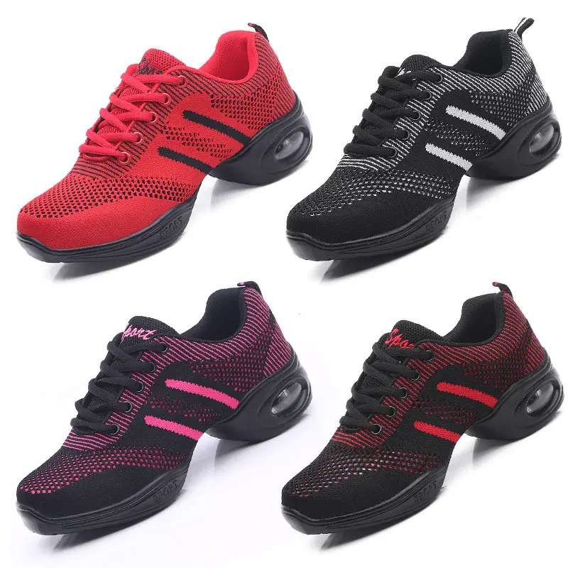 Jazz Sneakers Women Dance Shoes Ballroom Red Black Low Heel Mesh Casual Sports Shoe Ladies Girls Modern Dancing Sneaker