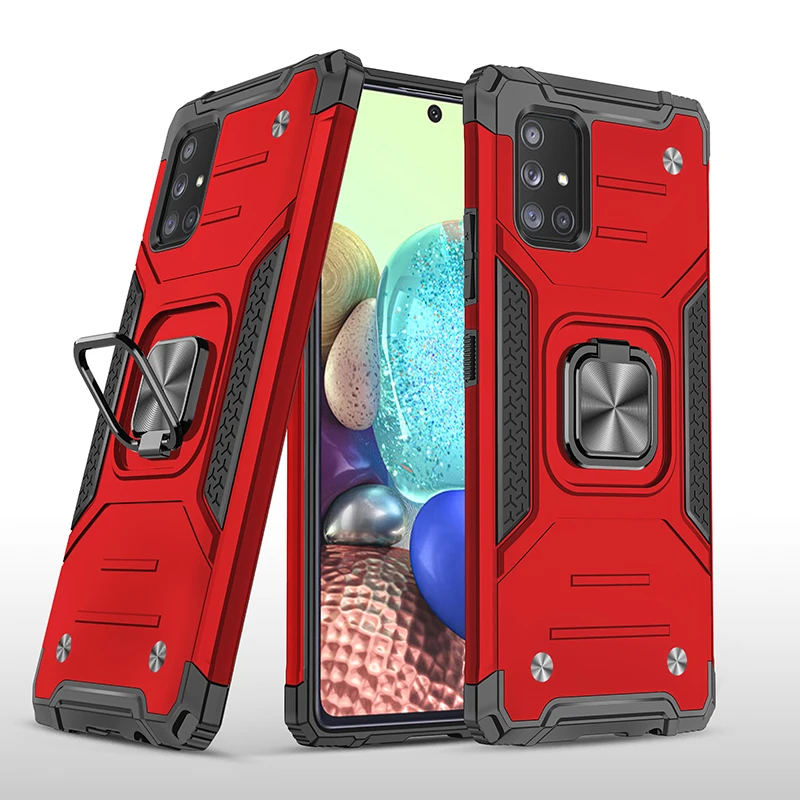 

Armor Phone Case For Samsung Galaxy A51 A71 4G 5G A81 A21 A31 A91 A01 A11 A41 A21S CORE Metal Ring Car Holder Shockproof Cover