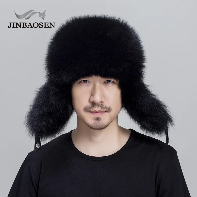 JINBAOSEN русская Кожаная Шапка бомбер Мужская зимняя шапка наушники мужские шапки