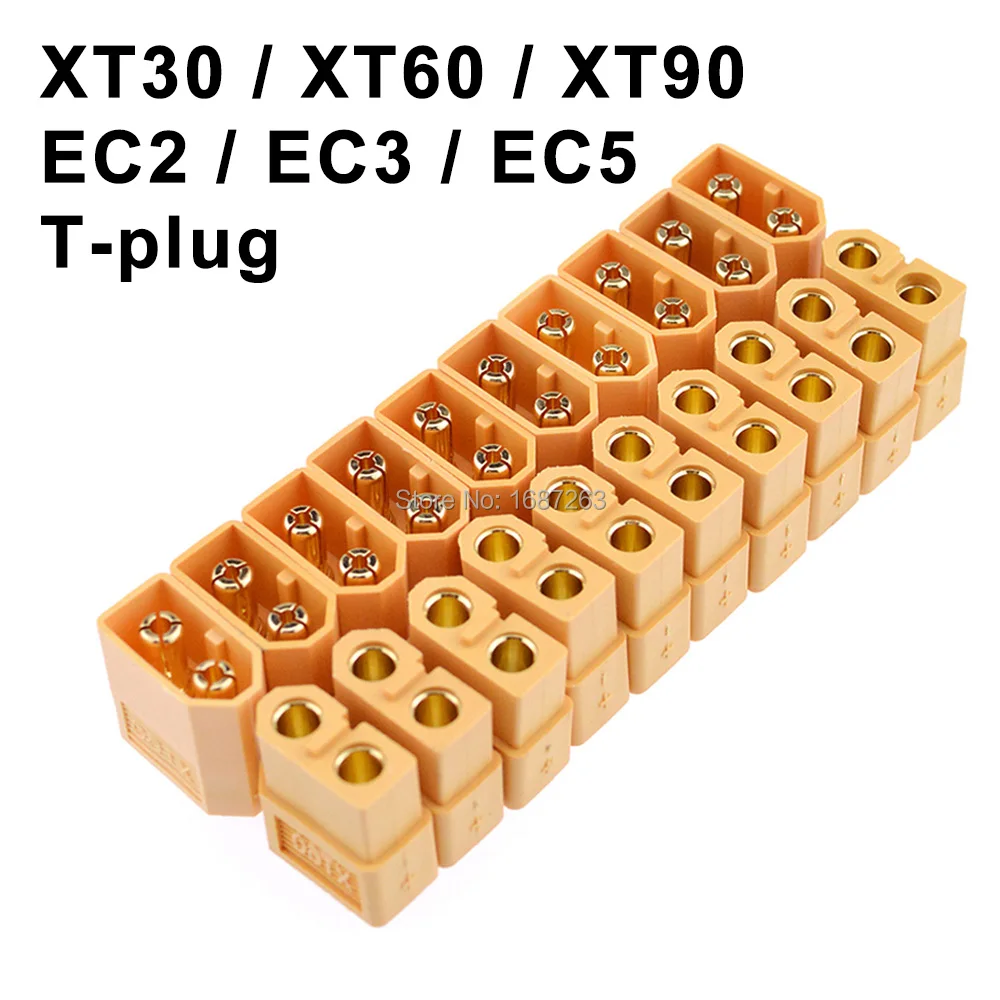 

10 Pairs XT30 XT30U XT60 XT60H XT90 EC2 EC3 EC5 T Plug Battery Connector Set Male Female Gold Plated Banana Plug for RC Parts