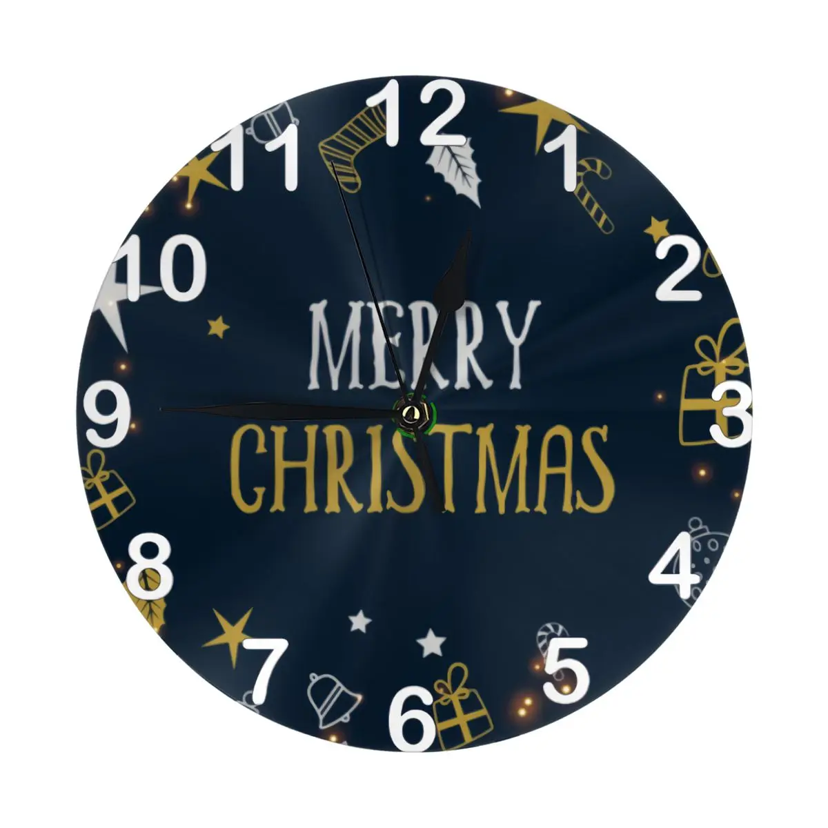 

Merry Christmas Round Wall Clock 10 Inch Silent Non Ticking Battery Operated For Living Room Kitchen Bedroom Office