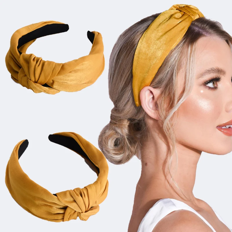 

New Stain Knot Headband Women Solid Color Turban Top Knotted Hair Hoop Wide-Brim Knotted Bezel Headband Girls Hair Accessories