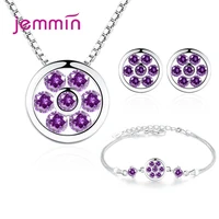 korean jemmin jewelry sets for women pendant necklaces stud earring bracelets set fashion cubic zirconia jewelry