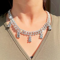 punk silver color metal bear crystal choker necklace for women iced out rhinestone cuban chunky chain necklace party jewelry hot