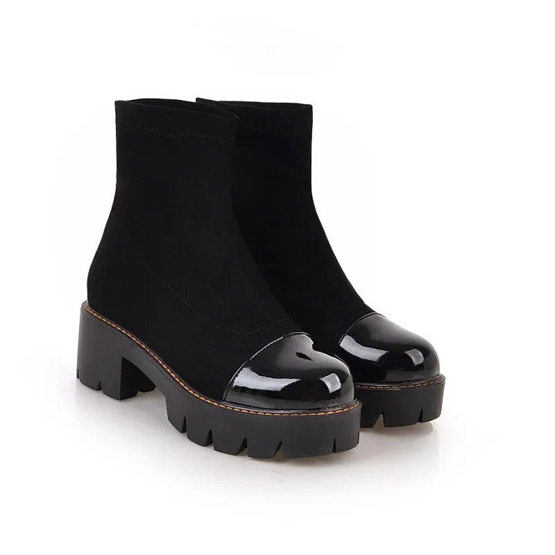 Женские ботильоны с круглым носком водонепроницаемые ботинки на платформе