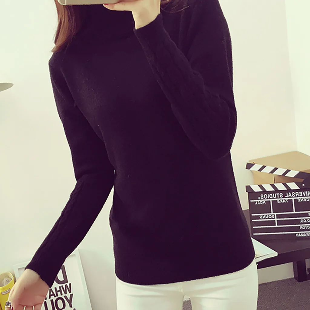 Женский трикотажный свитер-водолазка повседневный мягкий облегающий эластичный