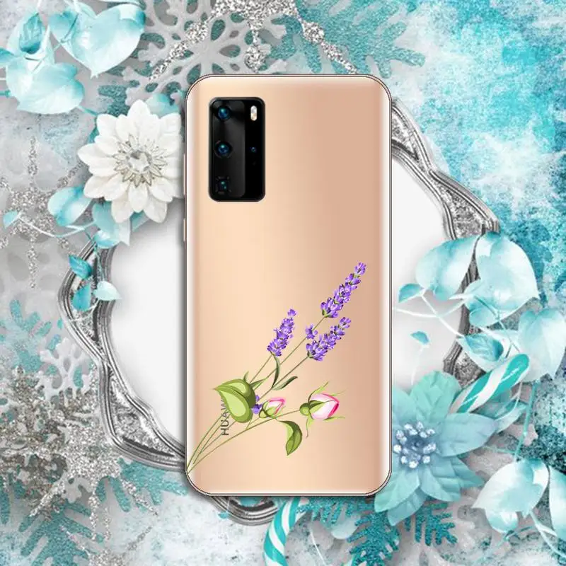 

Simple Lavender Purple Flowers Phone Case Transparent for Huawei P honor 8 10i 20 30 40 smart 2019