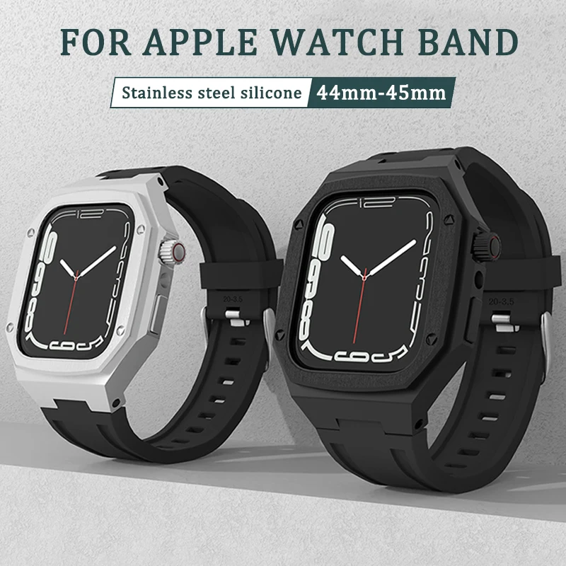

45mm For Apple Watch Series 7 SE 6 5 4 Metal smart Watch Case 44mm iwatch 7 sports strap Stainless steel Watch band Replacemenat