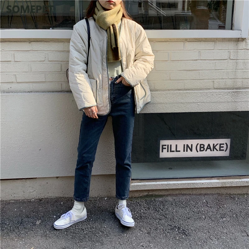 Winter Solid Padded Lambswool Patchwork Women Coat Cotton Warm Loose Casual  Jacket Female Outwear Elegant Tops