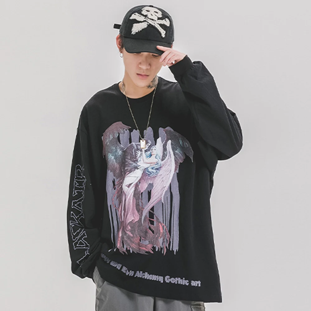 Мужской хлопковый свитшот с принтом дьявола и ангела Черный Повседневный