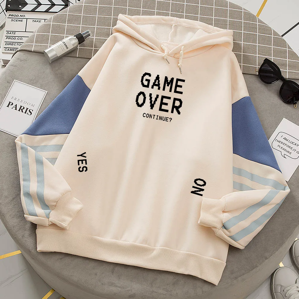 

Худи с надписью GAME OVER, Свитшот оверсайз, пуловер, женские свитшоты в стиле пэчворк, корейские толстовки, повседневная одежда в стиле Харадзю...