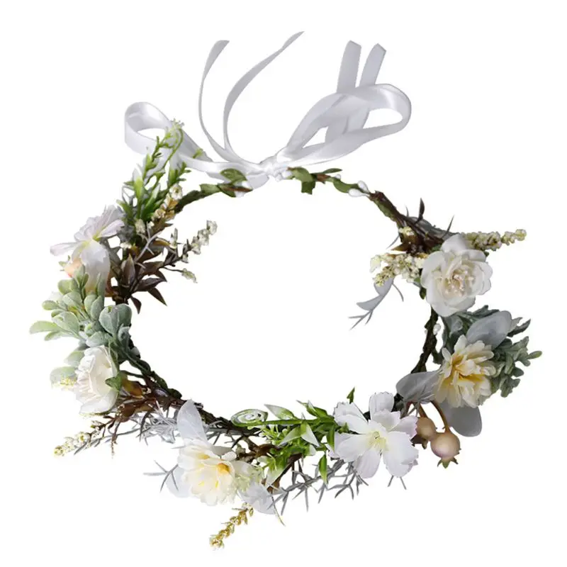 

Wedding Bridal Green Leaf Imitation Flower Crown Headband Women Bohemian Garland