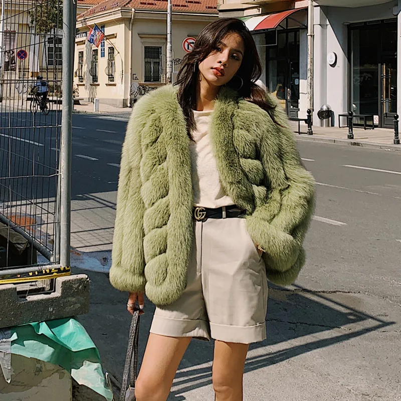 Women Real Fox Fur Jacket Medium Length 2022 Winter New Whole Skin Genuine Fox Fur Coats Female Outwear Fashion Fur Overcoats