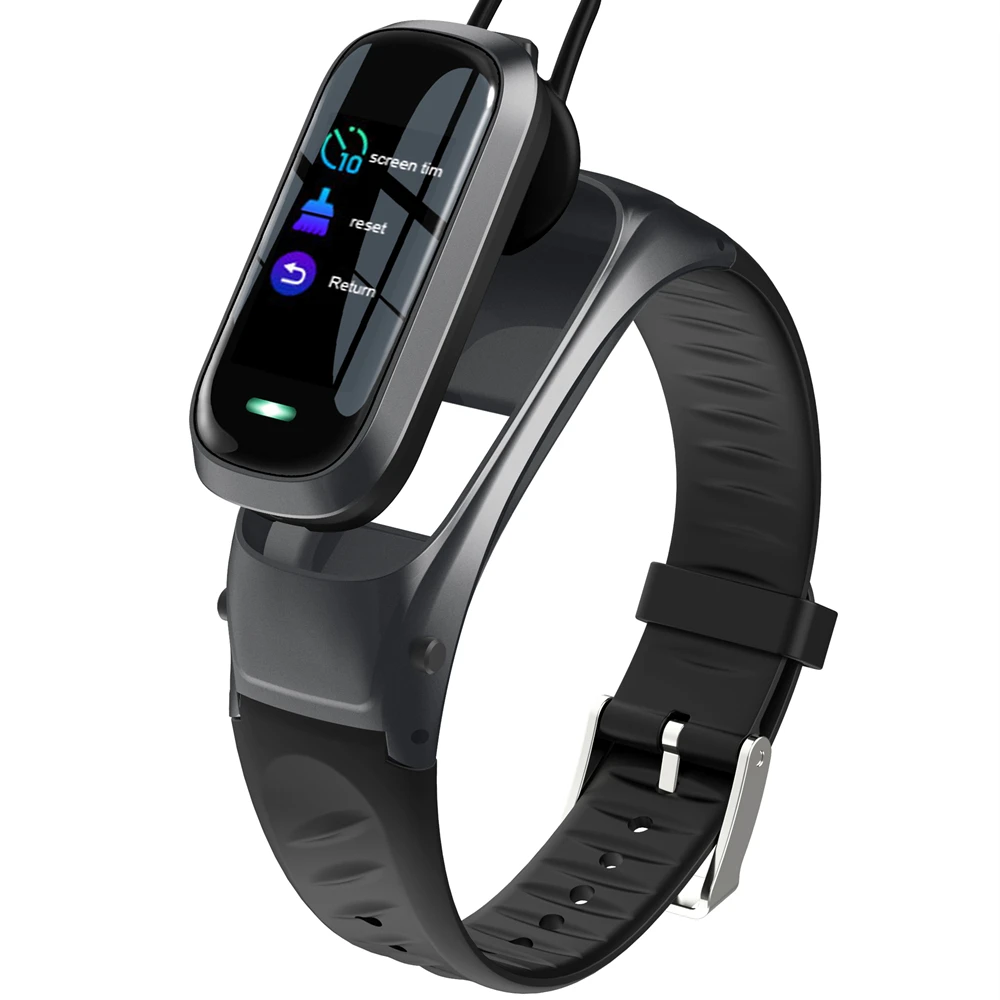 Tinymons B9 Smart Talk Band для женщин и мужчин с Bluetooth наушниками, монитор кровяного давления, спортивные умные часы, браслет - Цвет: Black