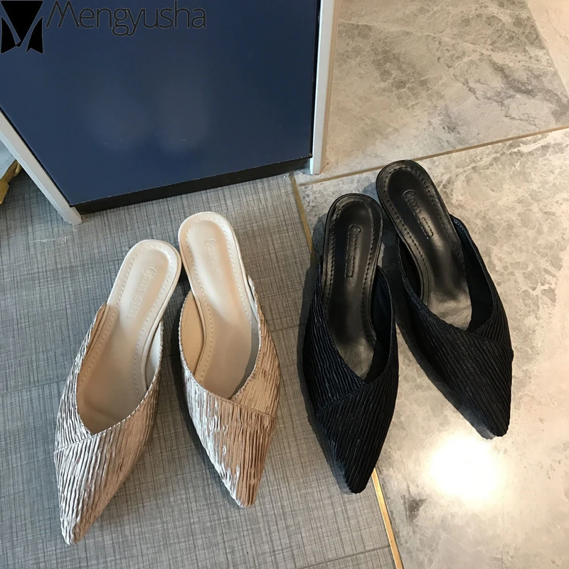 Шлёпанцы женская обувь с острым закрытым носком летние шлепанцы тонкий каблук