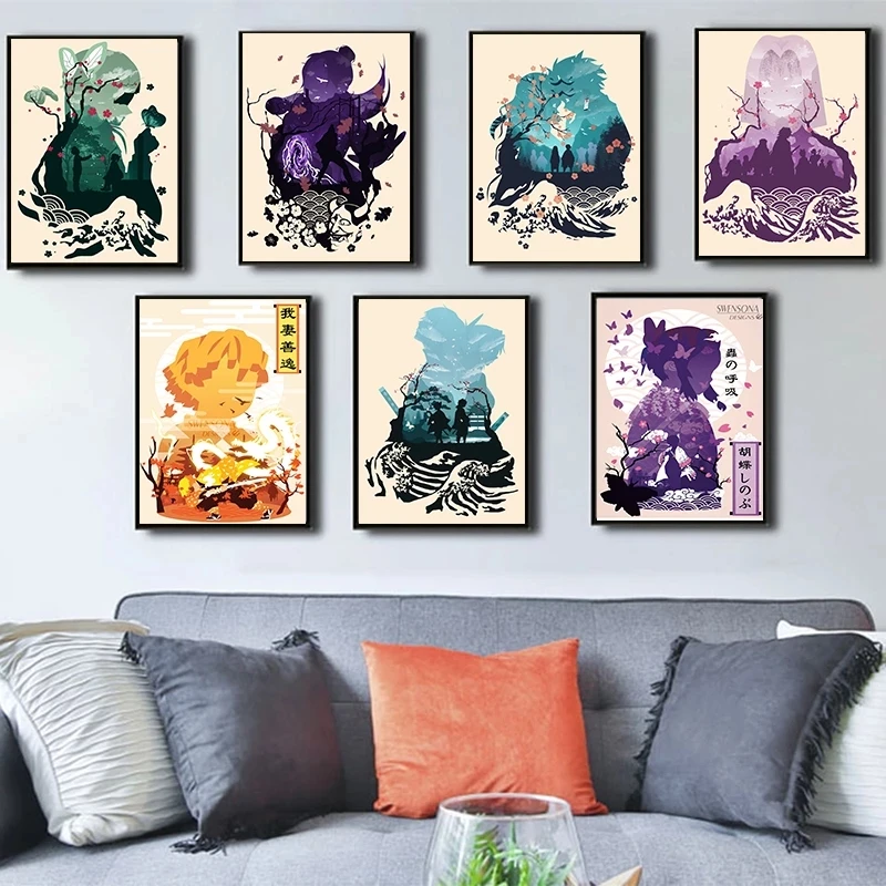 

Retro Japan Classic Anime Wall Art Canvas Painting Nordic Poster Print Picture Home Decor Demon Slayer Child Bedside Background
