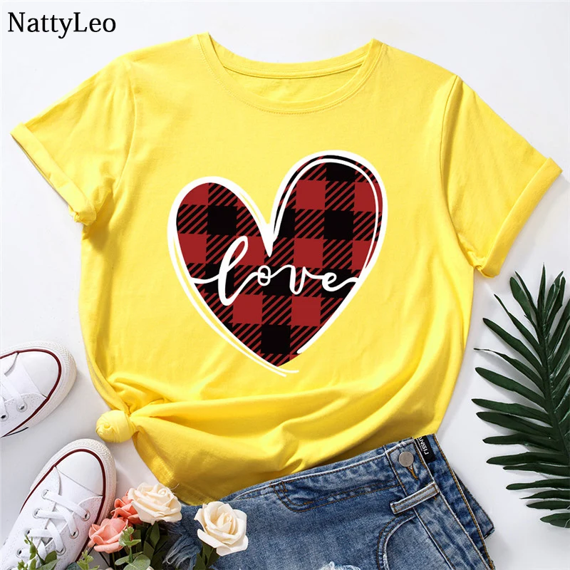 

S-5XL Plus Size Women T-shirt Love Heart Print TShirt Women Fashion Clothing O Neck Short Sleeve Tees 100%Cotton Tops Sexy