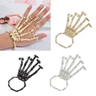 Забавный браслет-скелет на Хэллоуин металлический готический панк-браслет на палец с черепом Регулируемый Женский браслет-скелет