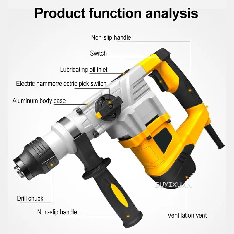 

Electric hammer, electric pick, electric drill, broken wall, multifunctional high-power cordless tool, single-use concrete