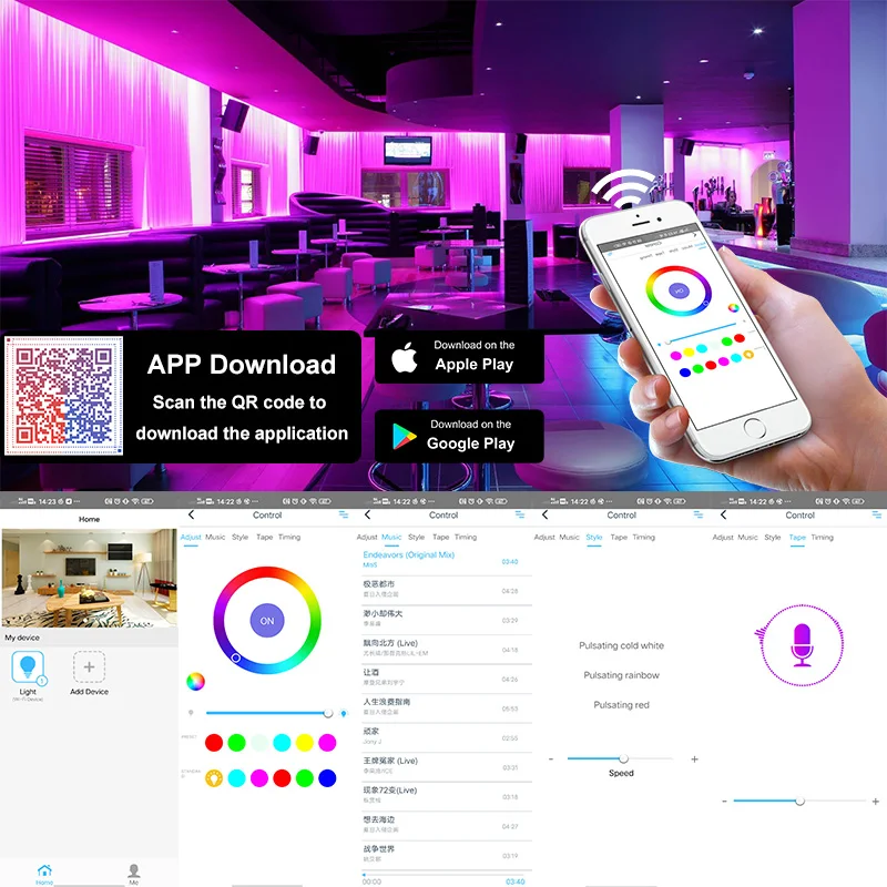 Гибкая светодиодная лента с Wi-Fi управлением 5050 RGB совместимая alexa Bluetooth неоновая