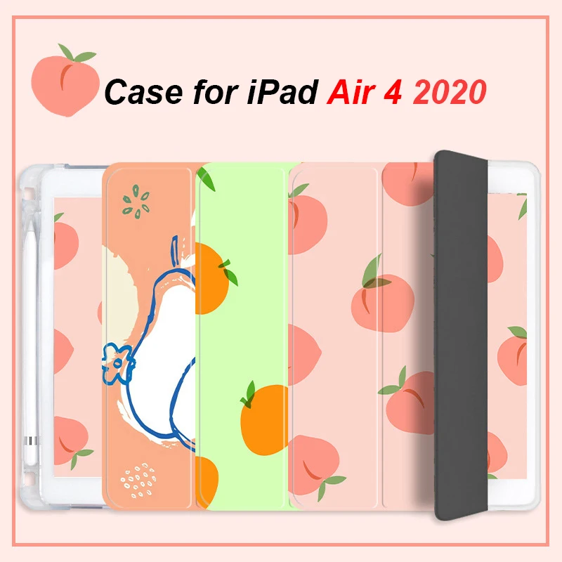 

Чехол для ноутбука IPad Air 4, чехол 10,9 дюйма с держателем для карандашей, милый защитный чехол тройного сложения для планшетов, чехол для IPad Air 4-...