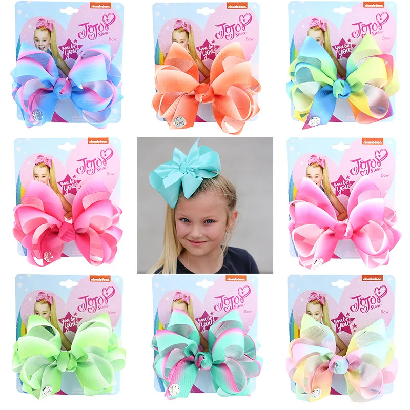 

1 шт 5 "Jojo Вечерние Девушки Металлик Радуга полоса коллекция Коралловая цветная шпилька большие волосы бантики, аксессуары для волос для дев...