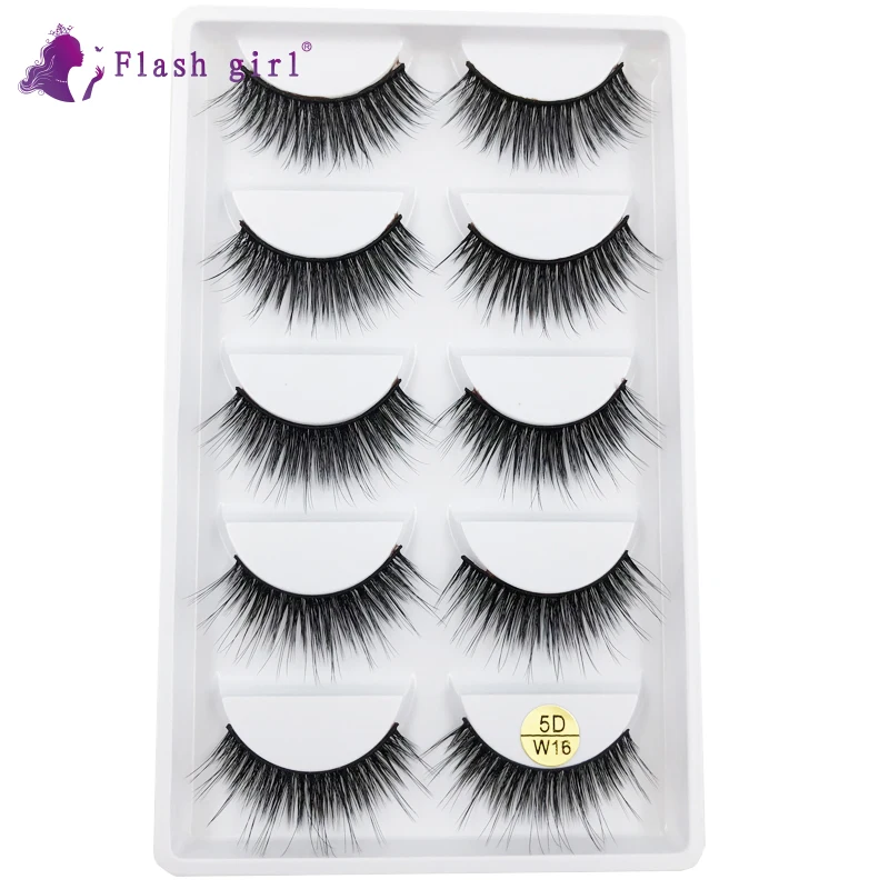 

Flash Girl 5D-W16 Mink Eyelashes 5 Pairs Natural Long False Eyelash 5D Fluffy Cilios Faux Cils Private Label Eyelashes Wholesale