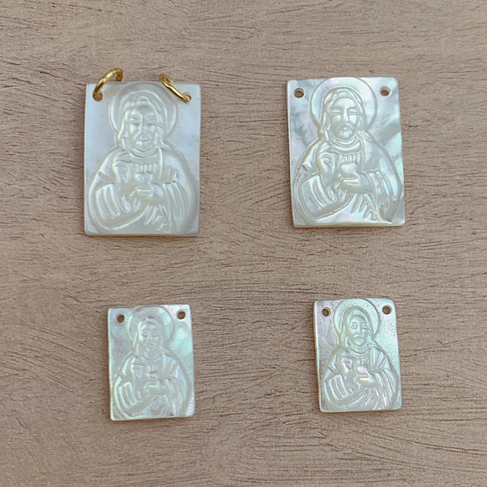 Square Natural Mother of Pearl Shell Christian Holy Jesus Charms Pendants For Jewelry diy Making Necklace Bracelets Kit