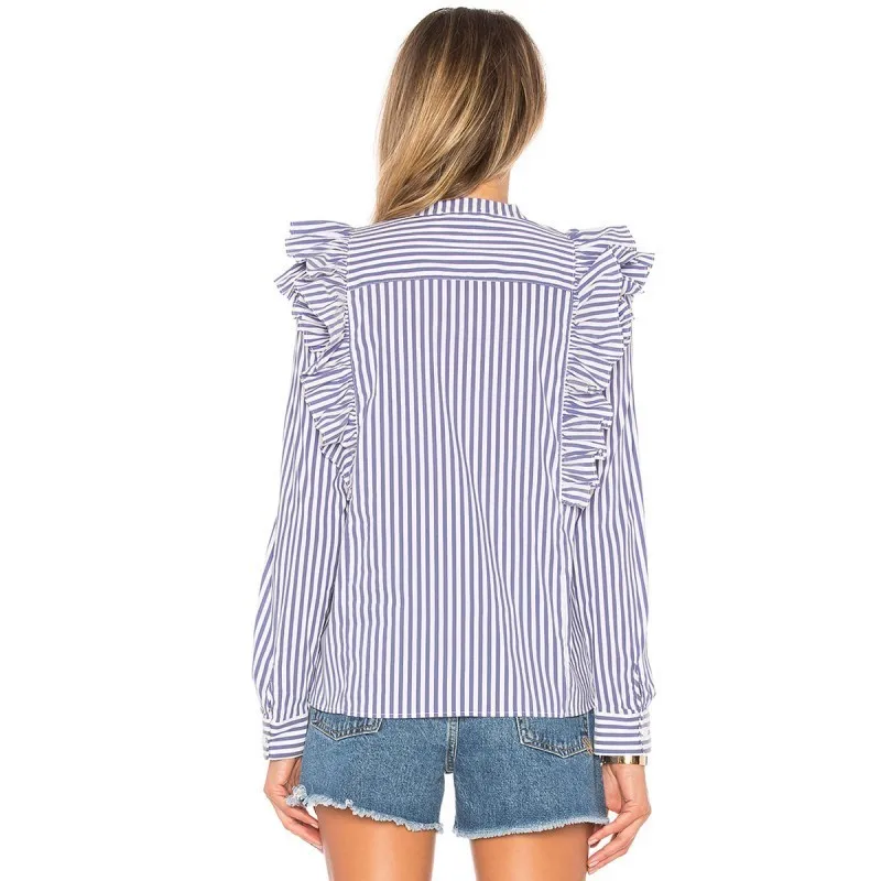 Женская рубашка с воротником-стойкой большого размера 3XL оборками на рукавах