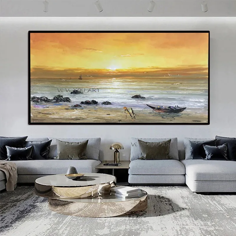 100% ручная роспись маслом Морской пейзаж художественная сумерка закат