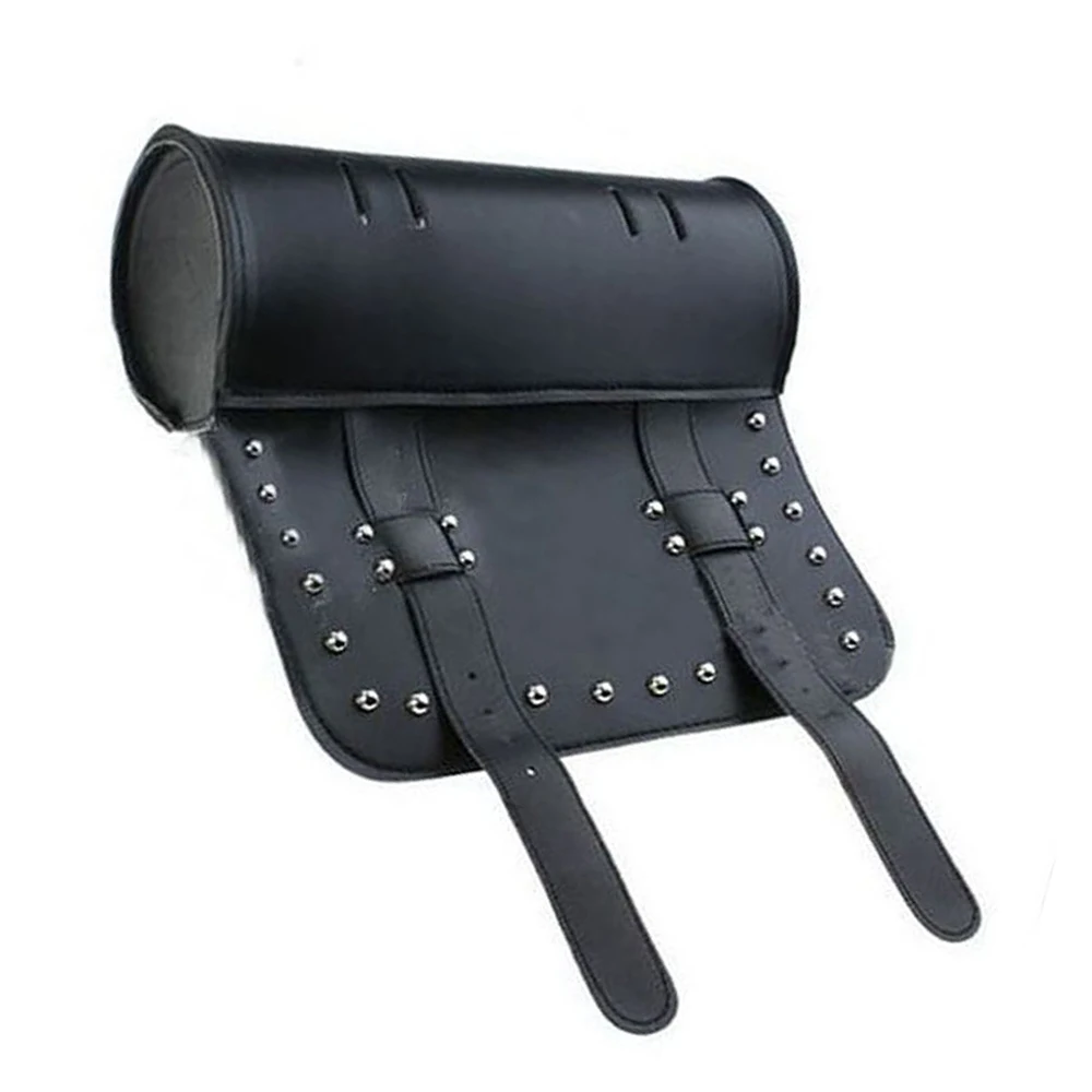 

Black Motorcycle Cruiser Tool Bag PU Leather Fork Barrel Shape Handlebar Front Fork Motorcycle Side Bag