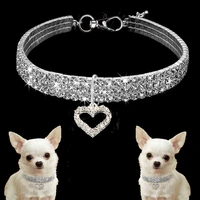 hot sale shiny universal cat dogs collar crystal adjustable heart shape neck strap neck ring cute safety buckle pet supply