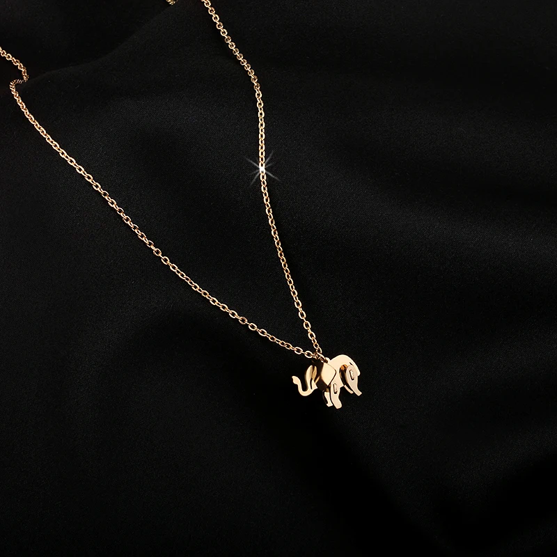 

2020 New Stainless Steel Gold Color 3D Elephant Choker Chain Charm Necklaces Pendant For Women 18K New Design Jewelry Gift