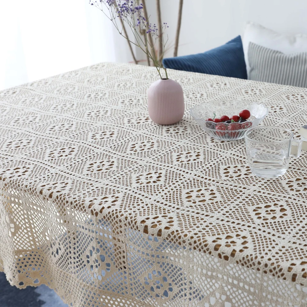 Tassels Tablecloth Hollow Decorative Table Cloth Lace Rectangular For Dining Living Room Kitchen Cafe Decor | Дом и сад