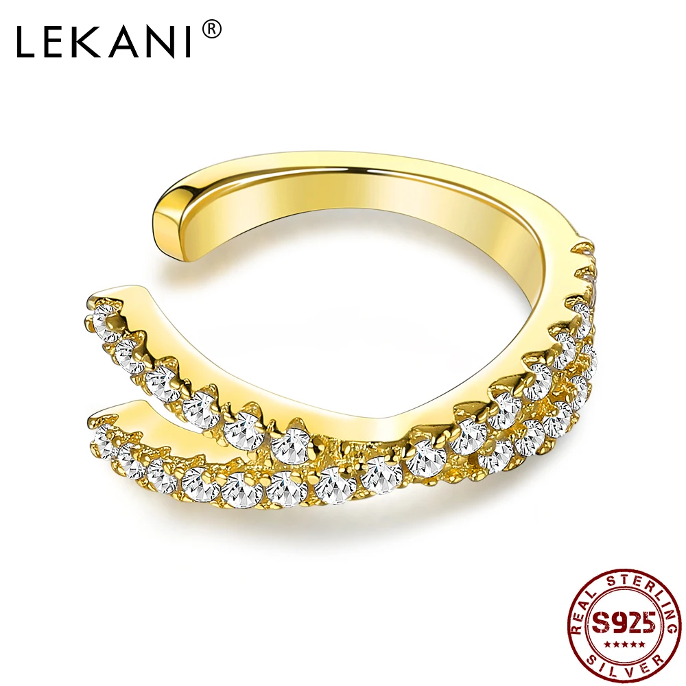

LEKANI Sterling Silver 925 Jewelry Cross Weave Full Cubic Zirconia Gold Color Clip Earrings For Women Luxury Wedding Ear Cuff