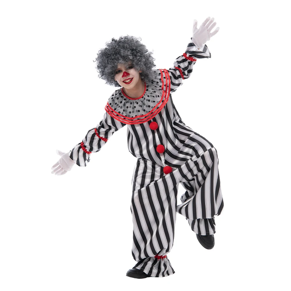 Костюм клоуна в черно-белую полоску для мальчиков |