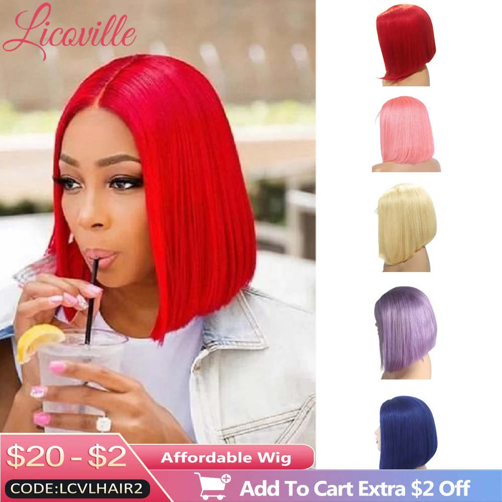 

Red Wig Human Hair Colored Red Bob Wigs Human Hair Full Machine Made No Lace Straight Short Bob Wigs for Black Women Licoville