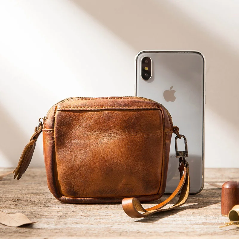 Винтажный кожаный кошелек AETOO маленький для женщин сумка карт на молнии мужская