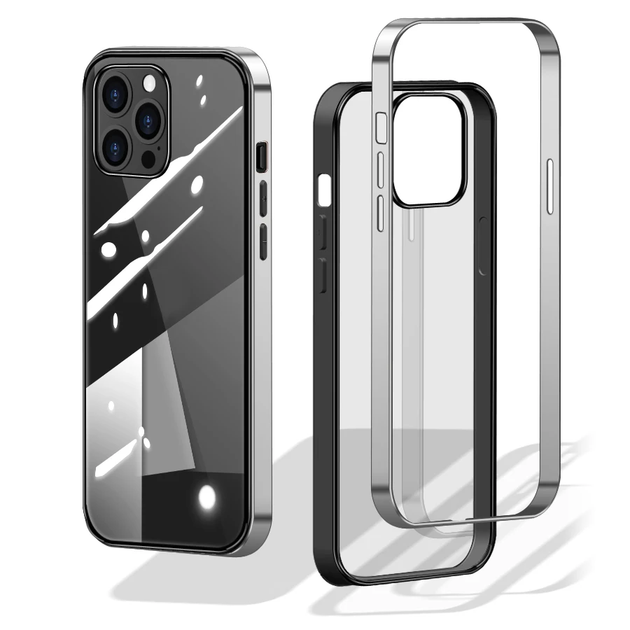 

Pohiks Transparent Back Hard For iphone 12 PC Bumper Tempered Glass Clear Full Protective Transparent Phone Case For iphone 12