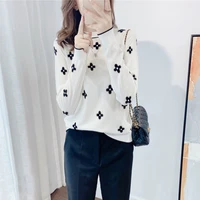 2021 new womens fashion knitted sweater long sleeve flower embroidered jacket womens autumn new