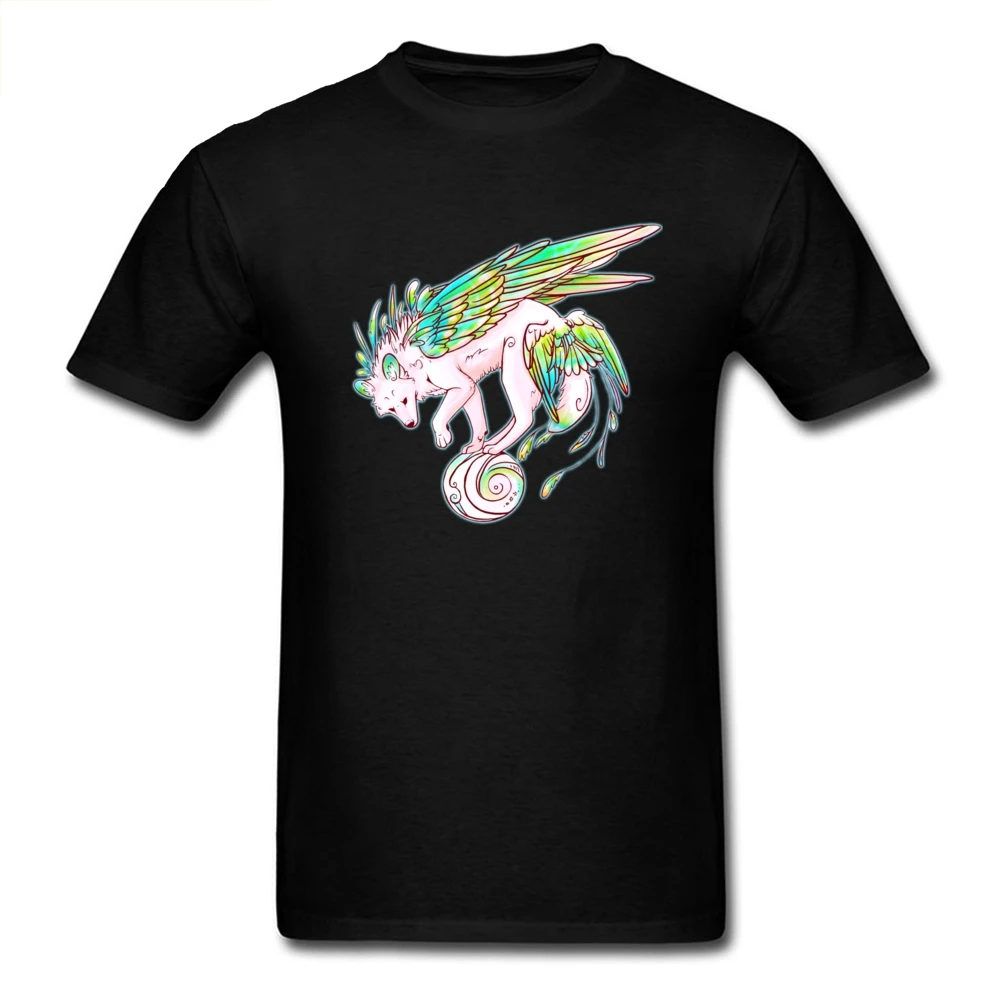

2018 Random Wing Wolf Paint Men Black T-shirt Custom Design Cartoon Tops & Tees Adult Cotton Clothing Casual Style