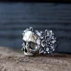 Креативные винтажные кольца в виде цветка, черепа для мужчин и женщин, модные ювелирные изделия в стиле панк, Коктейльная вечерние, индивидуальный подарок, кольцо на палец в виде скелета