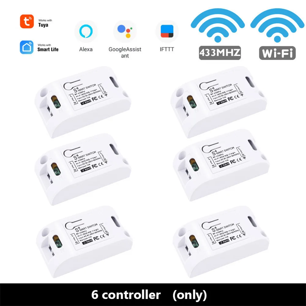 6 RF WIFI Controller SMATRUL Tuya Smart Life APP Wi-Fi+ RF 433 МГц DIY релейный таймер модуль Google Home Amazon Alexa 110 В 220 В 10 А для переключателя, светильник, вентилятор - Цвет: 6 RF WIFI Controller