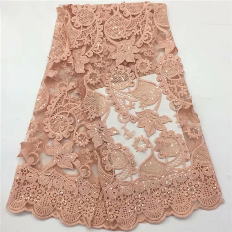 2019 розовая Высококачественная французская 3D Тюль из бисера африканская