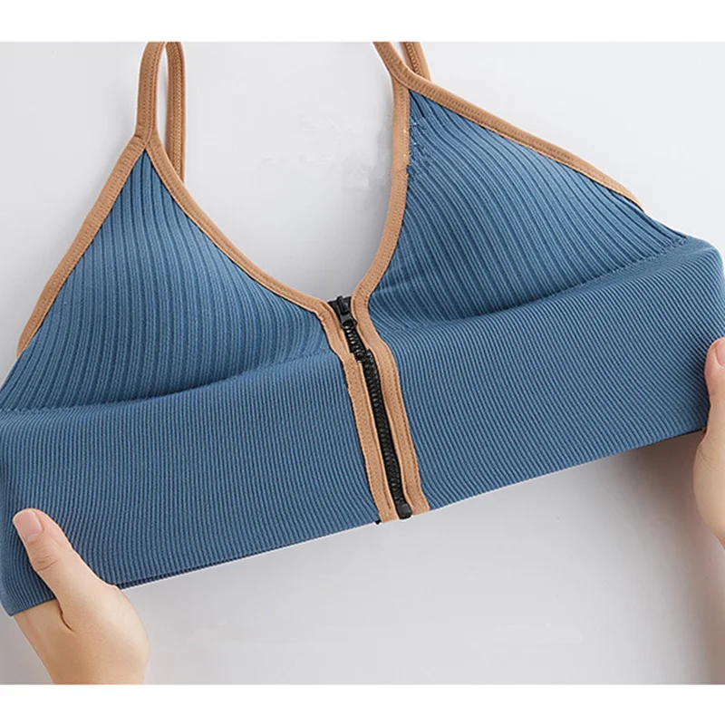 

New Style Zipper Women Seamless V-neck Running Yoga Sport Bra Push Up Sports Bra Workout Vest Wear Gym Fitness Sportswear Top