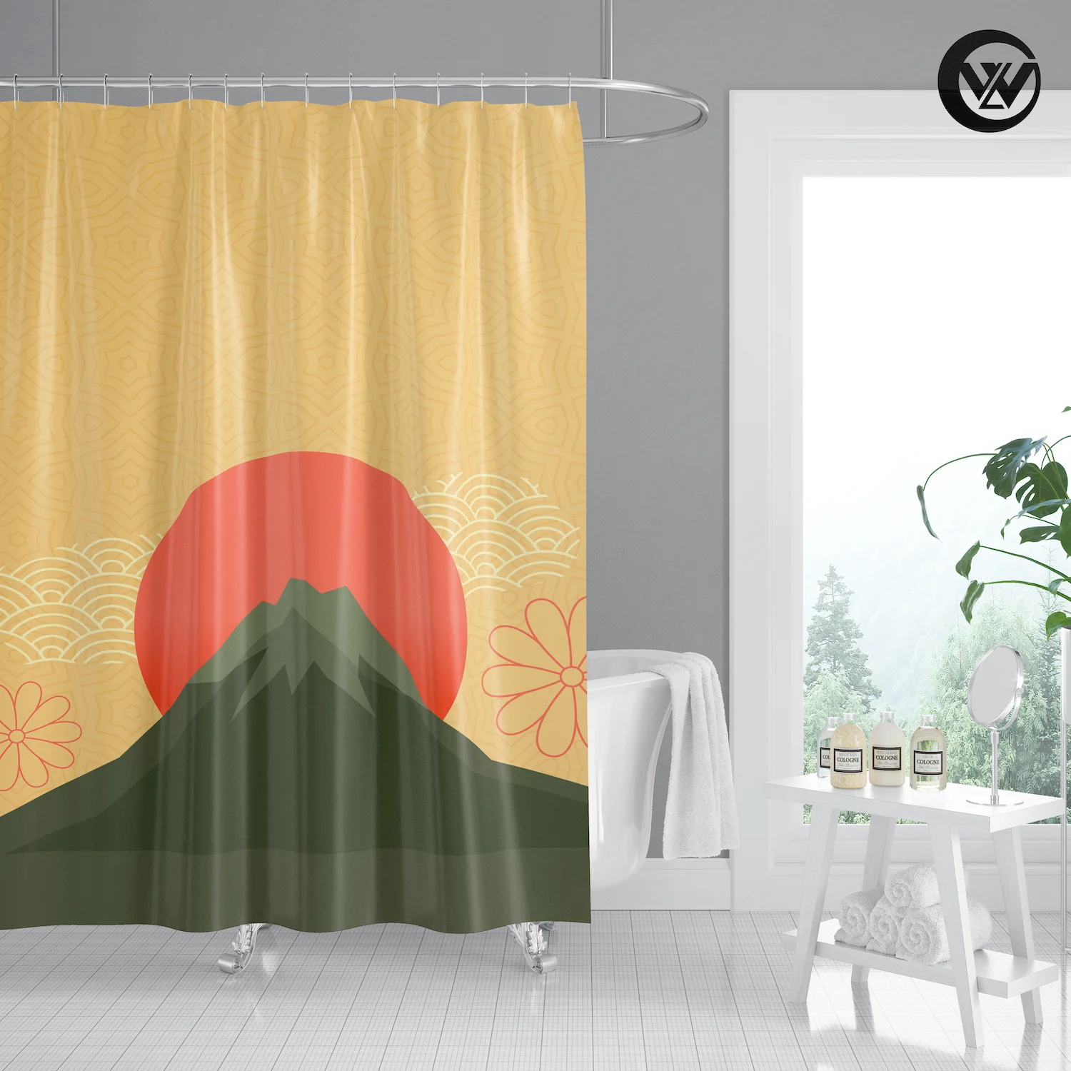 Fancy Bathroom Curtain Geometric Mountain Peaks Gypsophila Mildew Resistant Latest Bathtub Shower Curtain Liner Kids images - 6