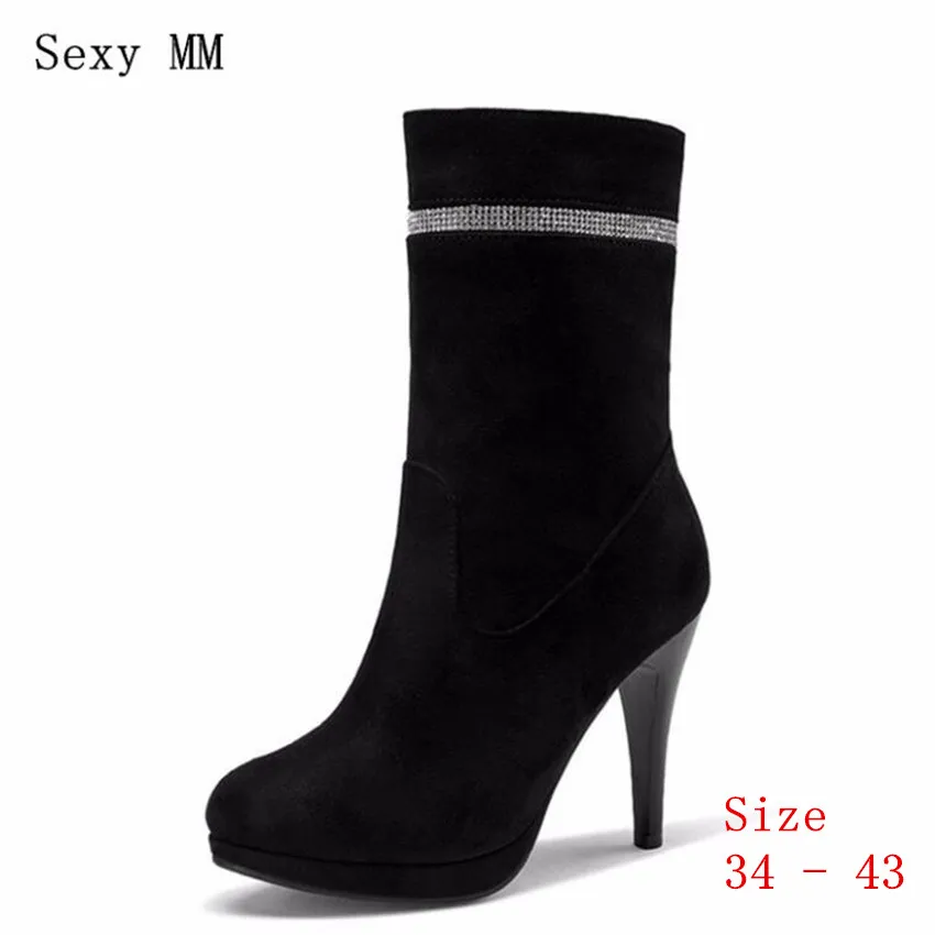 

Демисезонные женские ботинки до середины икры туфли-лодочки на платформе с высоким каблуком женские полусапожки высокое качество обуви бо...