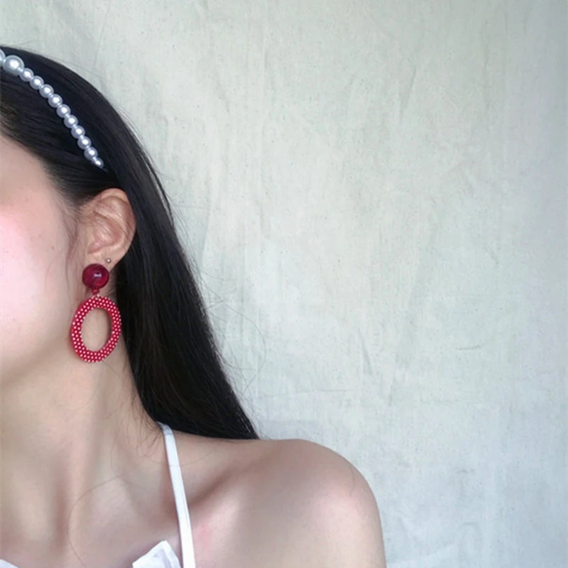 Женские винтажные серьги подвески YAOLOGE красные ажурные с волнистыми точками