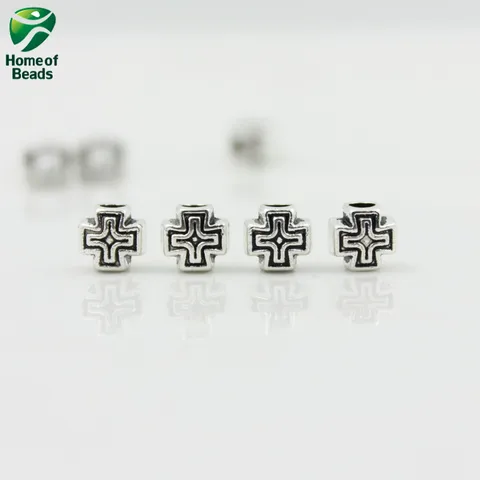 Серебряные бусины-кресты из цинкового сплава (50 шт.)
