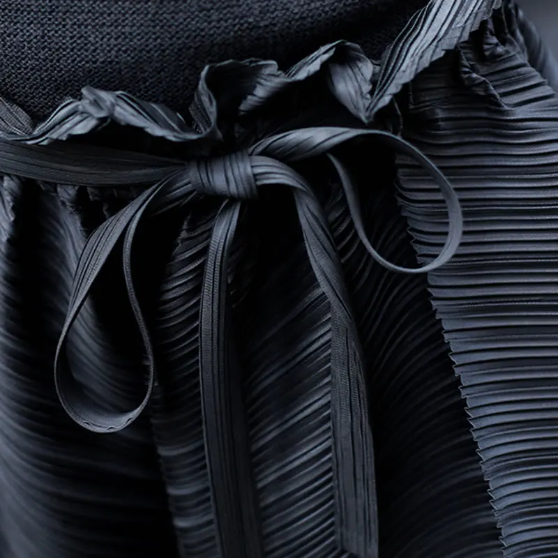

XITAO Bandage Black Wide Leg Pants Fashion New Women Elastic Waist Pleated Loose Goddess Fan Casual Style Minority Pants ZP1956